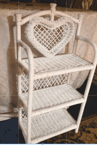 Vintage Heart 3 Tier White Wicker Shelf Cottage Garden Bathroom